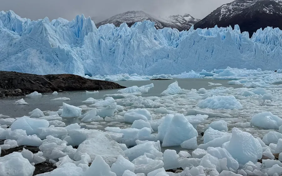 Ice floes on a beach below the Perito Moreno Glacier in Argentina