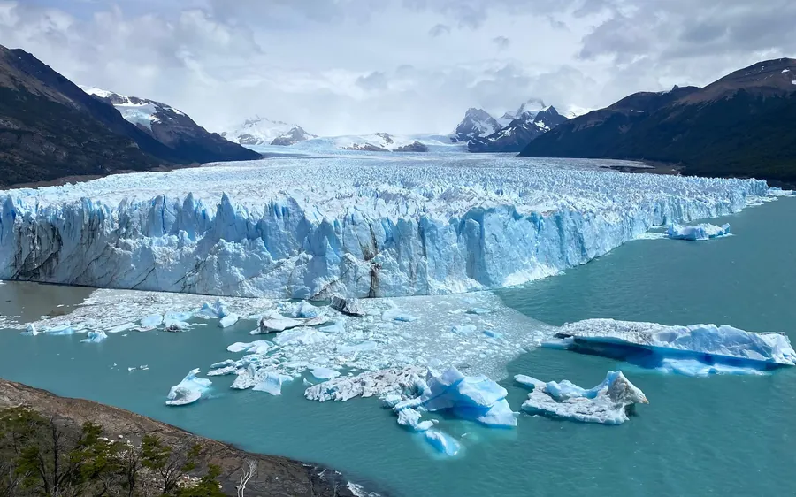 The front of the Perito Moreno Glacier seen from the viewing balconies